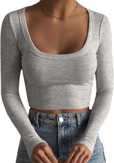 Women's Square Neck Long Sleeve Crop Top